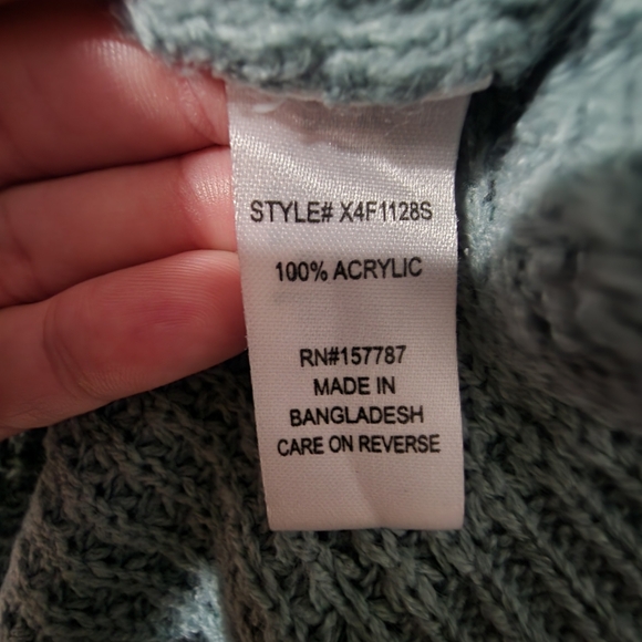 Full Circle Trends Sweater 1 XL Green Cropped Preppy Cinched Waffle Knit Top - Picture 3 of 4